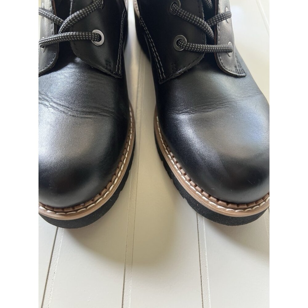 Pikolinos Black Leather Combat Boots Womens US 6 EU 37 Lace Up Side Zip - Picture 9 of 14